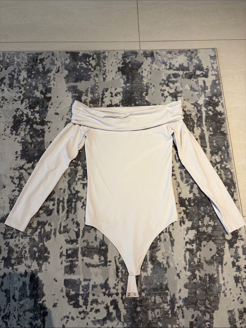 Kids Off-Shoulder Long-Sleeve One-Piece Bodysuit in Cream